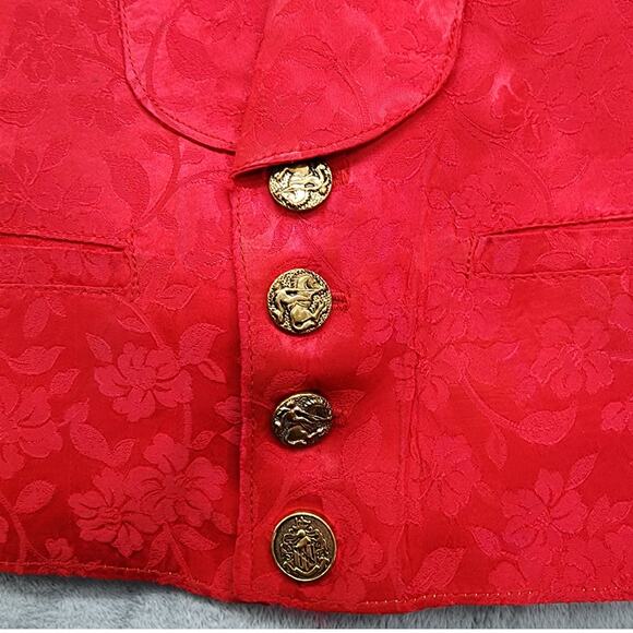 Vintage 50s Levi's Western Wear Big E Short Horn Poker Vest Mens M Red Jacquard - Picture 2 of 9